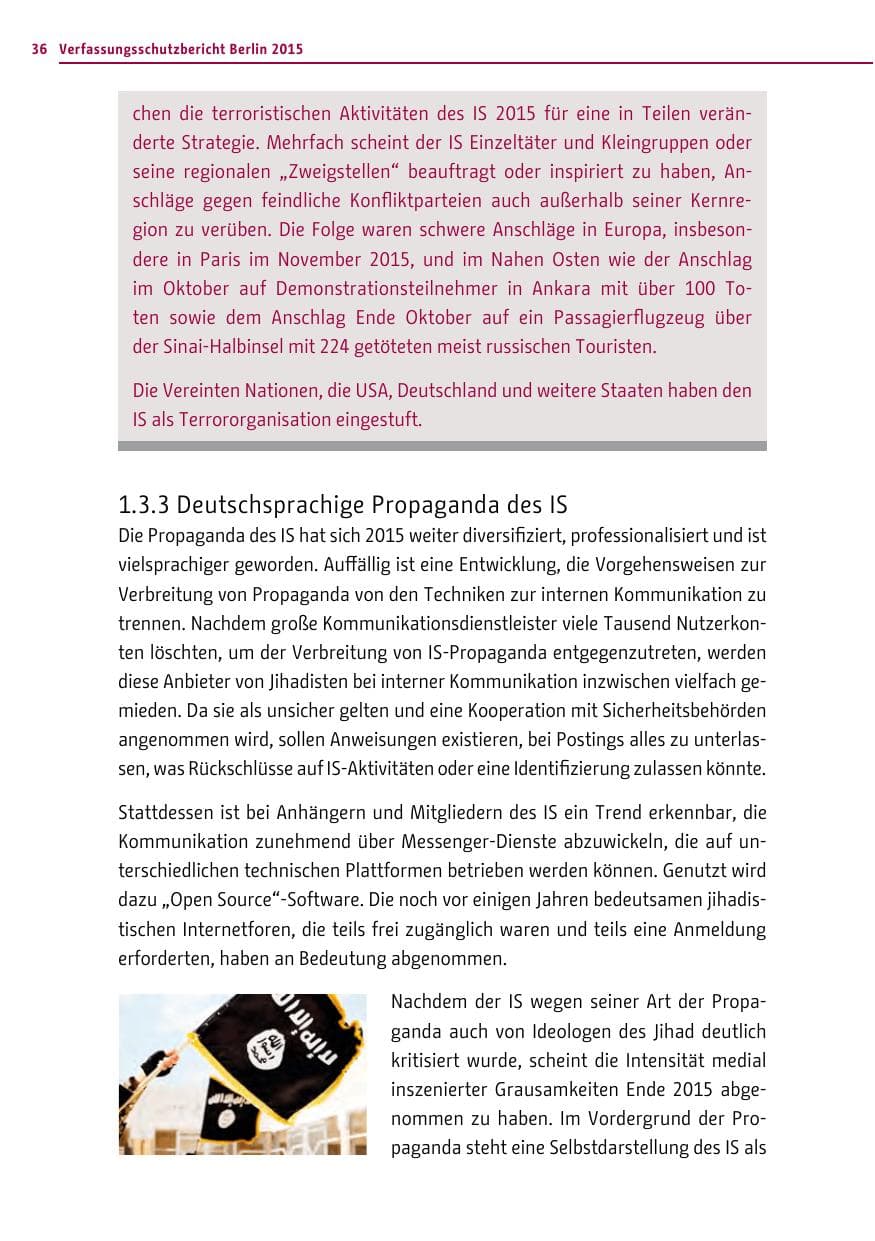 Seite 36 des Verfassungsschutzbericht 2015 Berlin