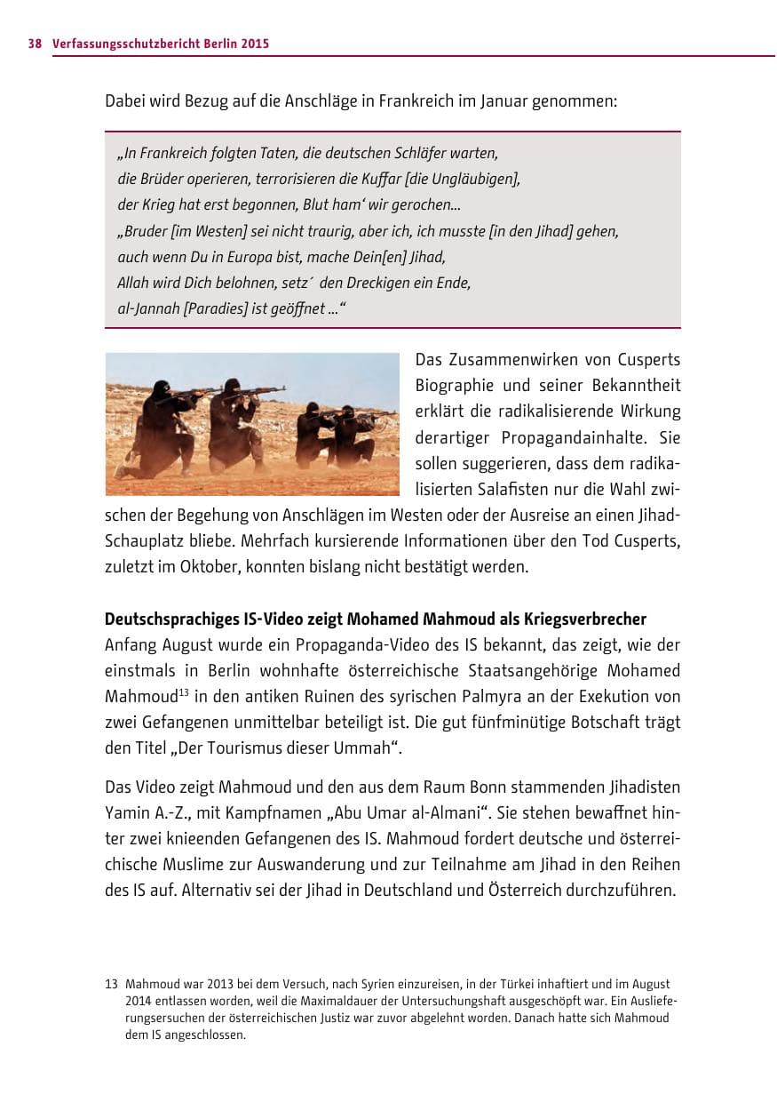 Seite 38 des Verfassungsschutzbericht 2015 Berlin