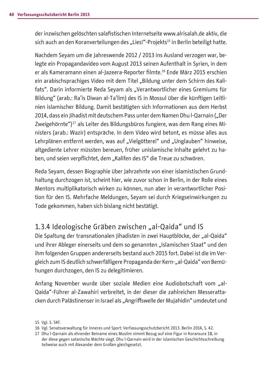 Seite 40 des Verfassungsschutzbericht 2015 Berlin