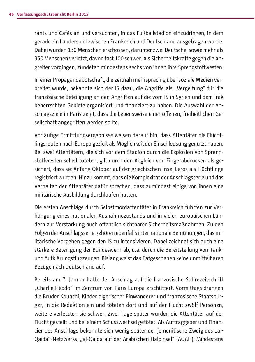 Seite 46 des Verfassungsschutzbericht 2015 Berlin