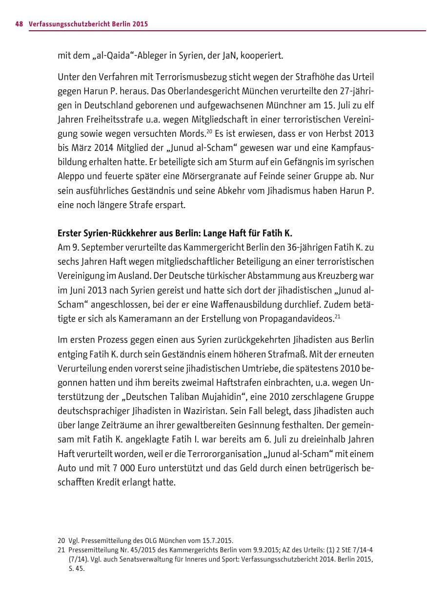 Seite 48 des Verfassungsschutzbericht 2015 Berlin