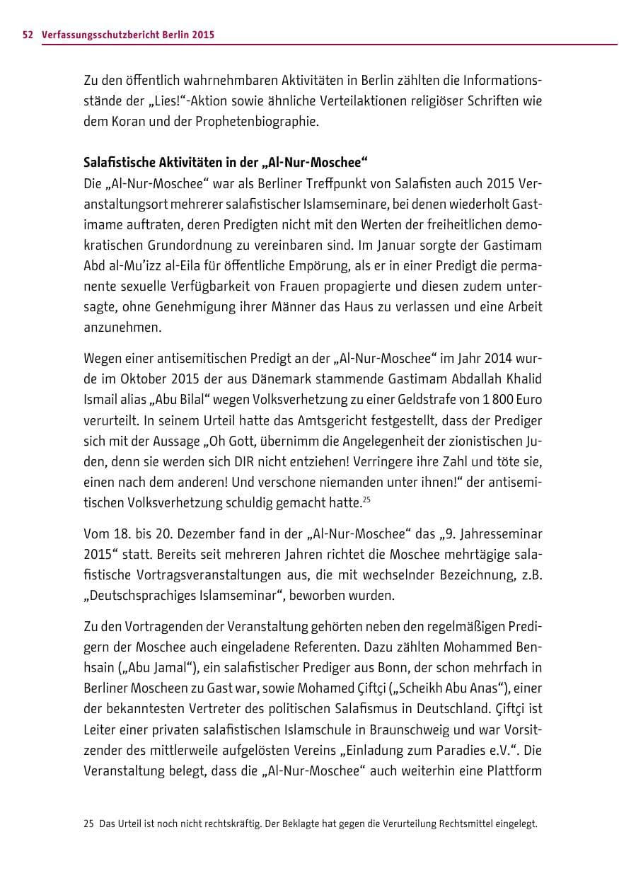 Seite 52 des Verfassungsschutzbericht 2015 Berlin