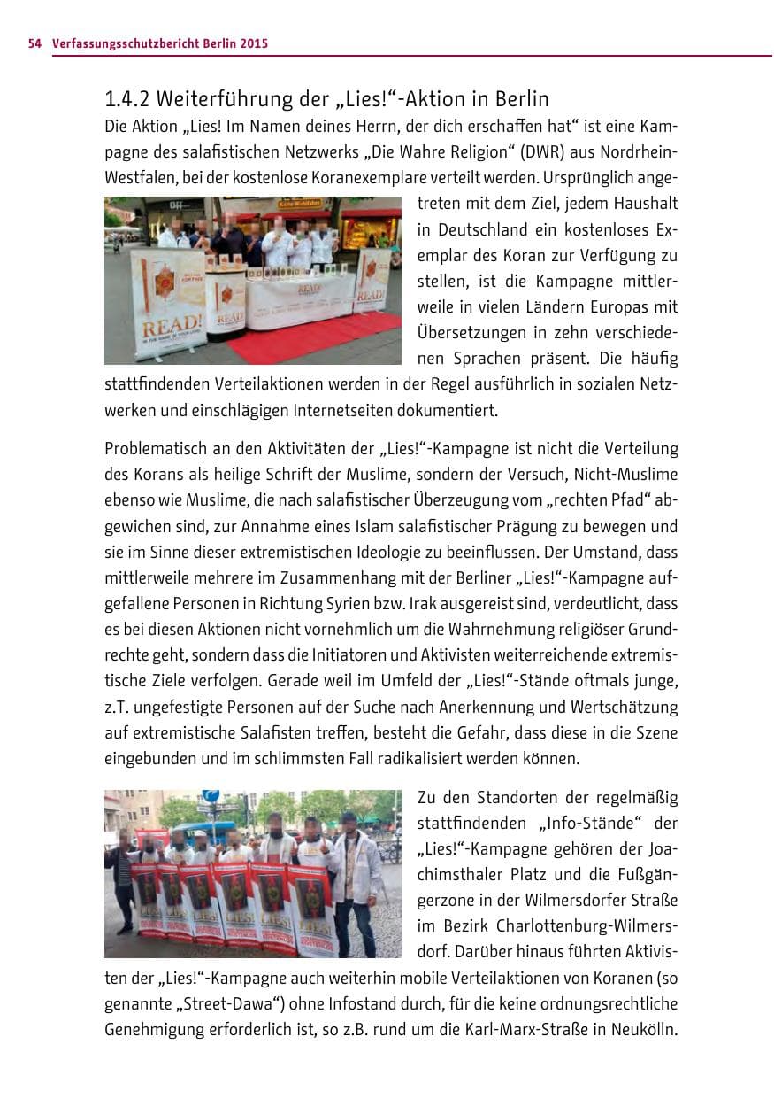Seite 54 des Verfassungsschutzbericht 2015 Berlin