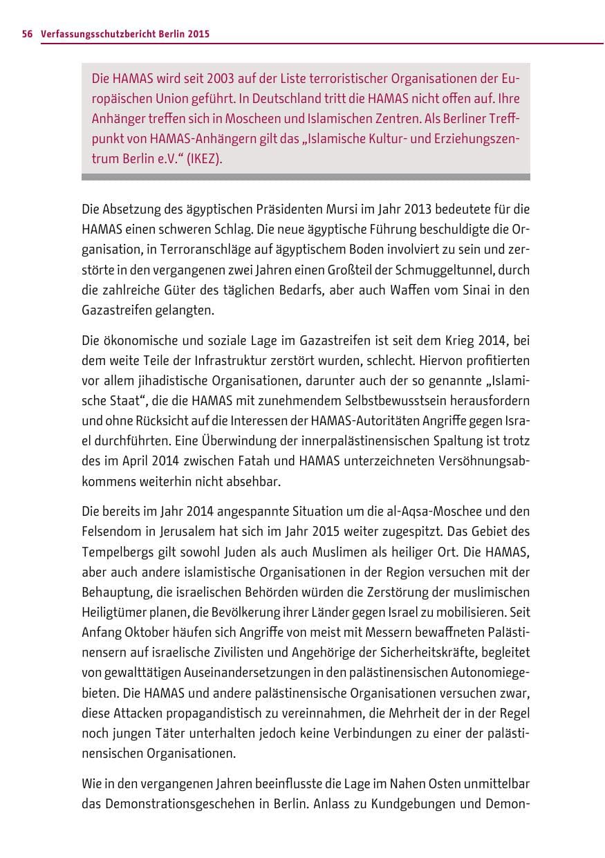 Seite 56 des Verfassungsschutzbericht 2015 Berlin