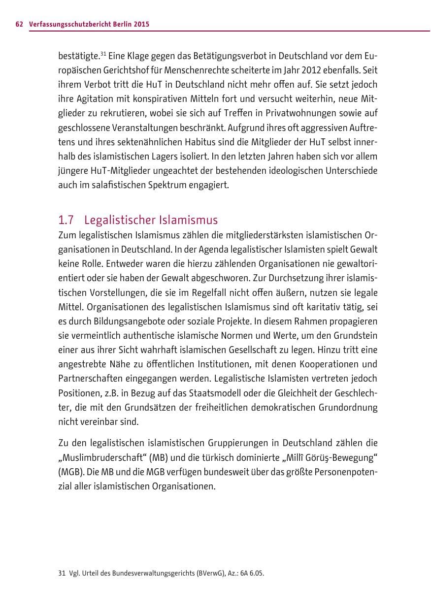 Seite 62 des Verfassungsschutzbericht 2015 Berlin
