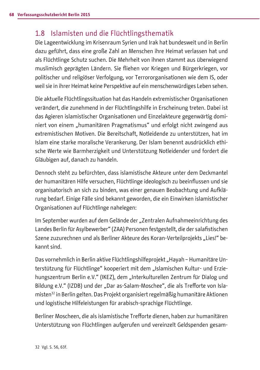 Seite 68 des Verfassungsschutzbericht 2015 Berlin