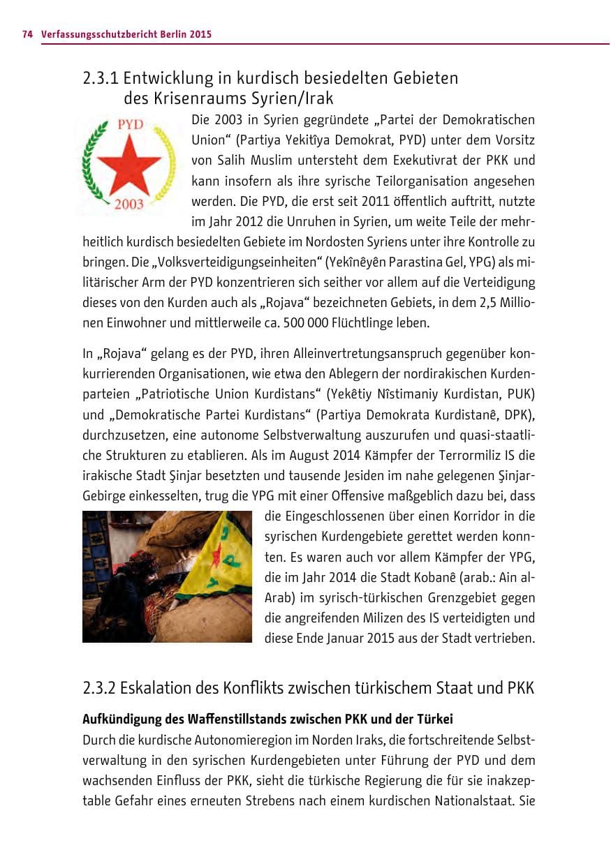 Seite 74 des Verfassungsschutzbericht 2015 Berlin