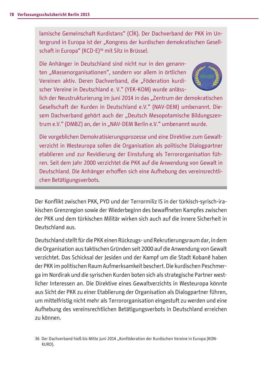 Seite 78 des Verfassungsschutzbericht 2015 Berlin