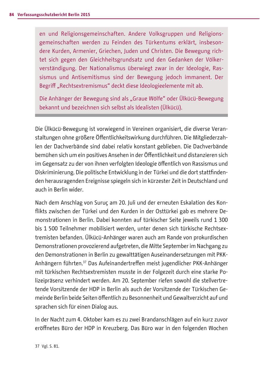 Seite 84 des Verfassungsschutzbericht 2015 Berlin