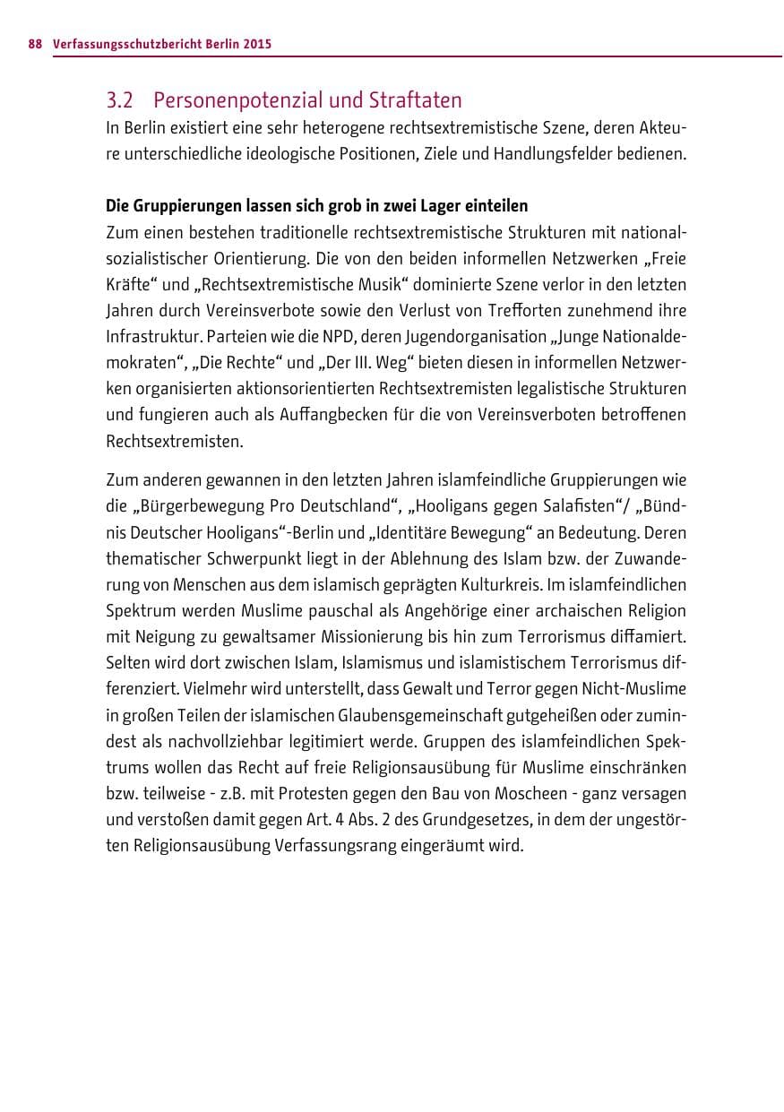 Seite 88 des Verfassungsschutzbericht 2015 Berlin
