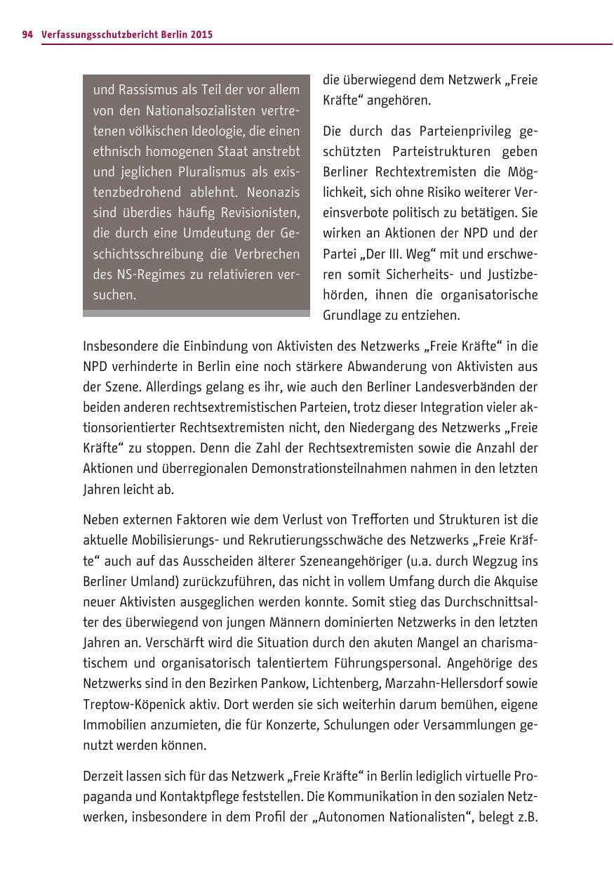 Seite 94 des Verfassungsschutzbericht 2015 Berlin