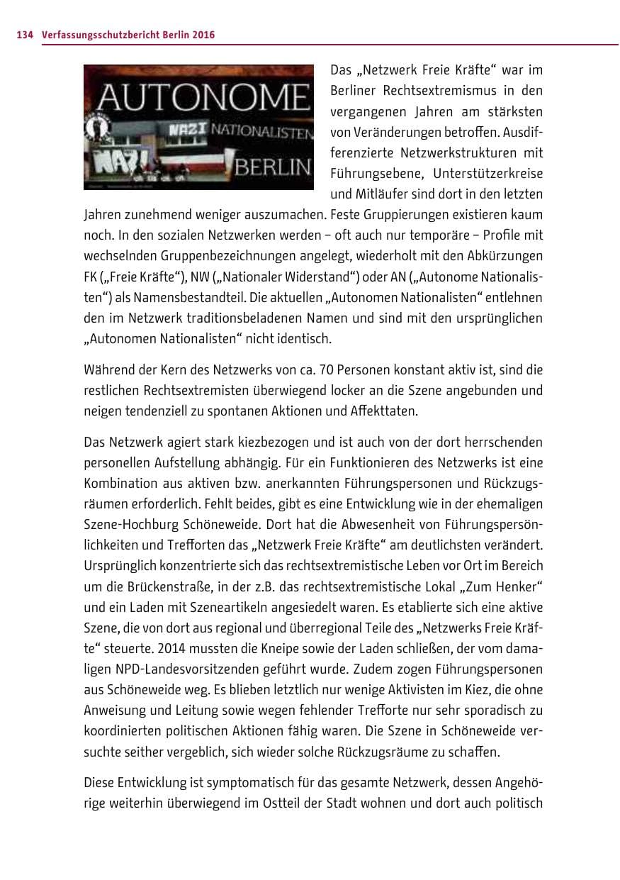 Seite 133 des Verfassungsschutzbericht 2016 Berlin