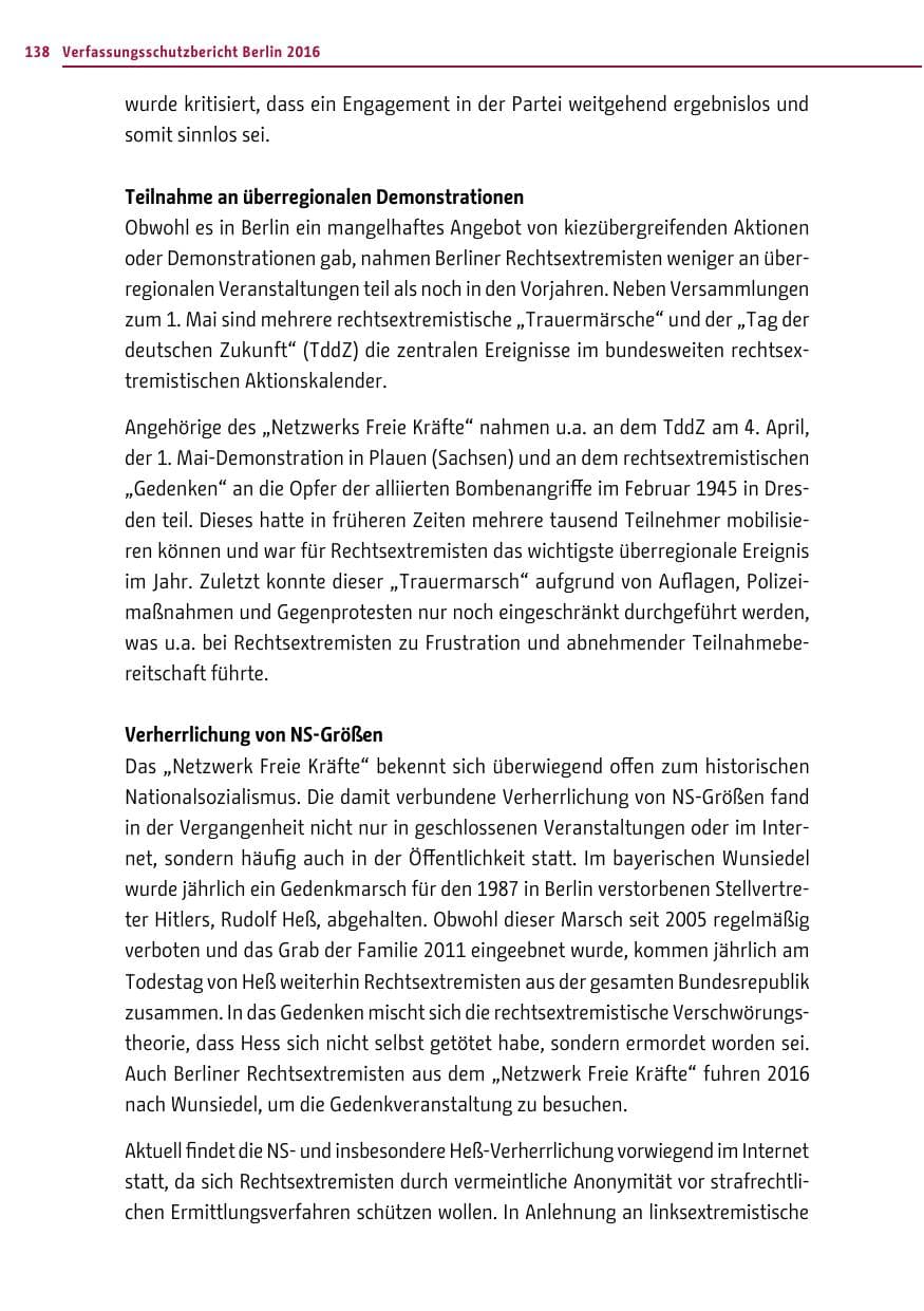 Seite 137 des Verfassungsschutzbericht 2016 Berlin