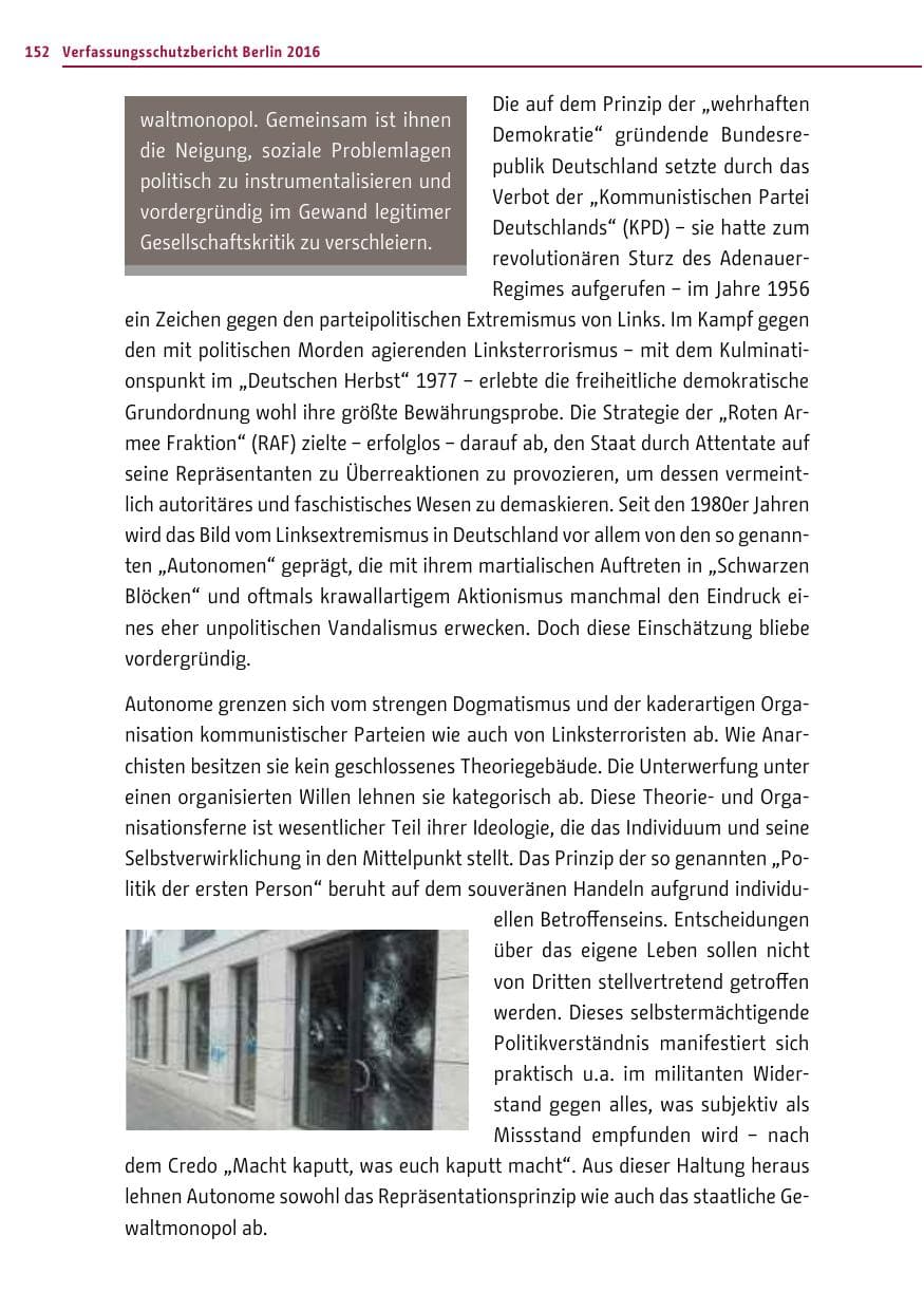 Seite 151 des Verfassungsschutzbericht 2016 Berlin
