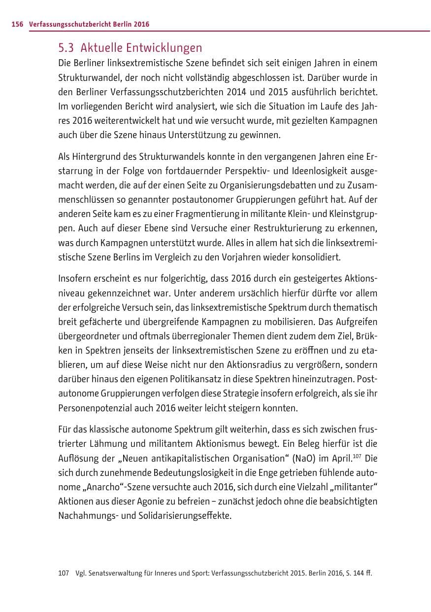 Seite 155 des Verfassungsschutzbericht 2016 Berlin