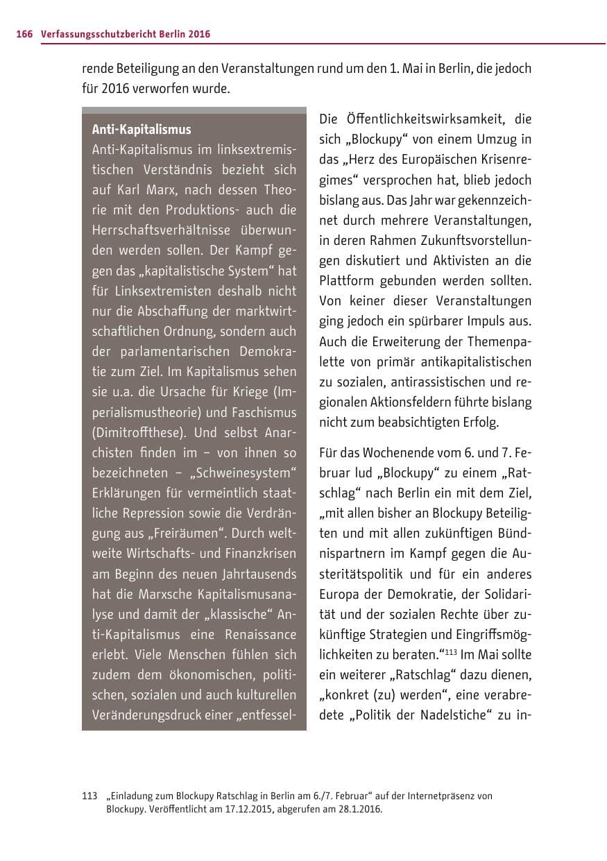 Seite 165 des Verfassungsschutzbericht 2016 Berlin