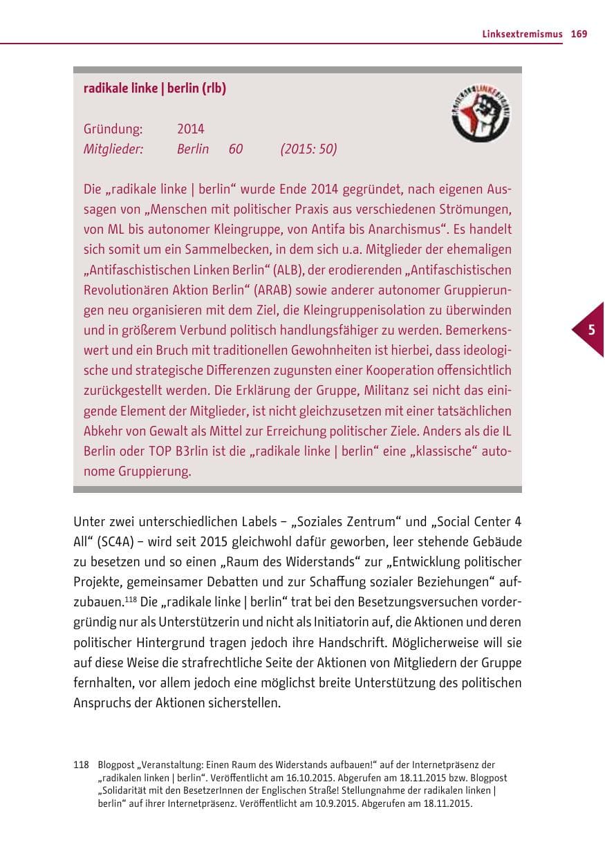 Seite 168 des Verfassungsschutzbericht 2016 Berlin