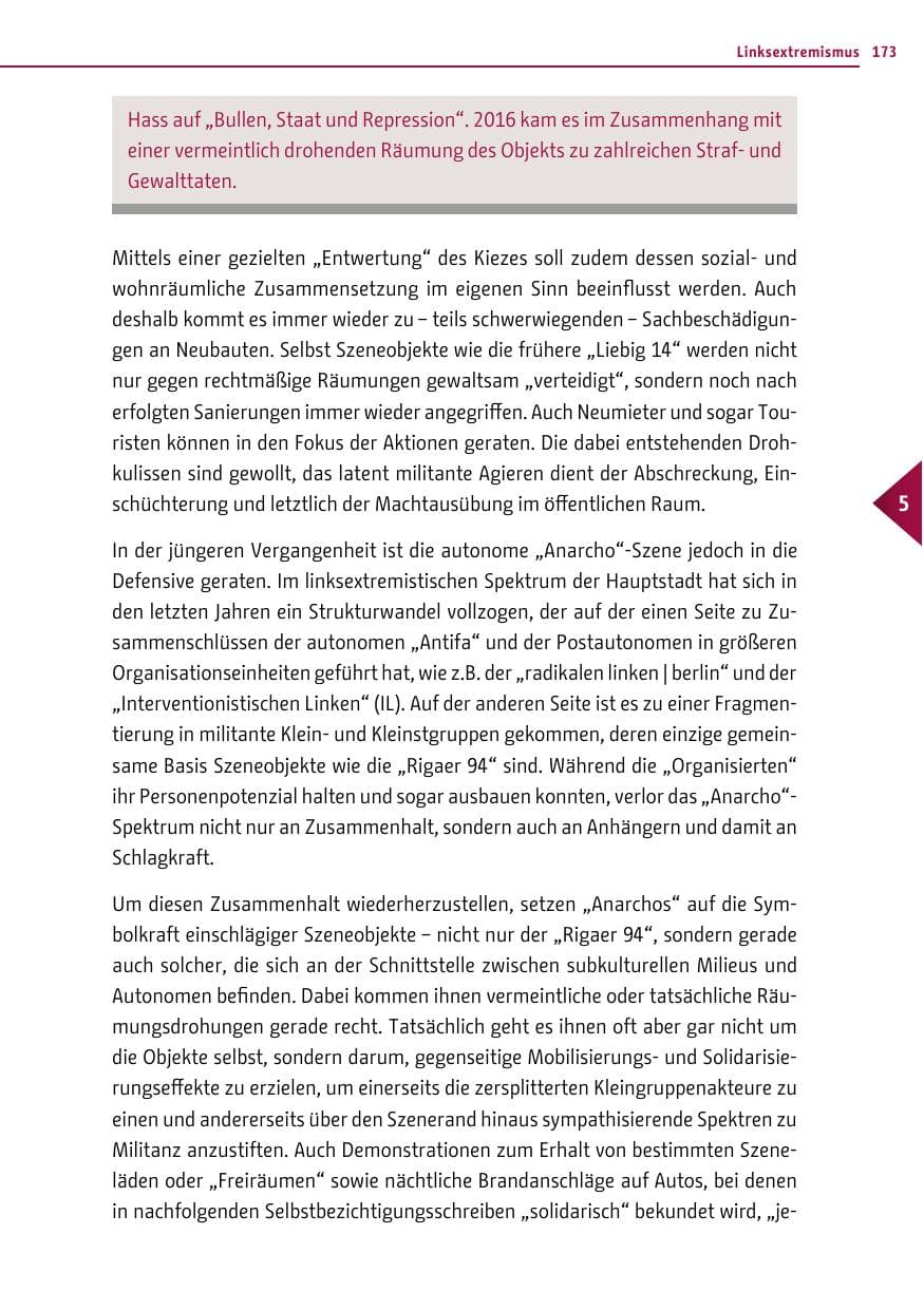 Seite 172 des Verfassungsschutzbericht 2016 Berlin