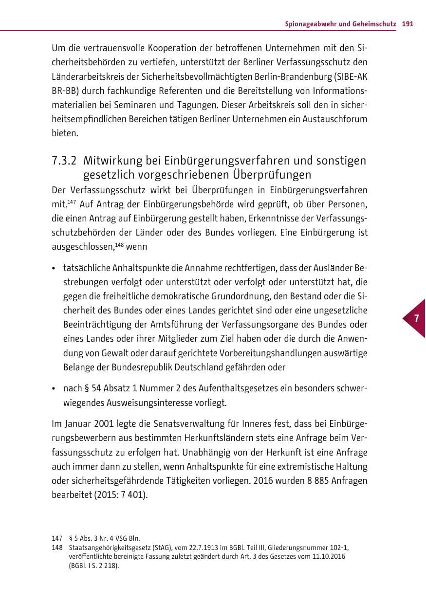 Seite 190 des Verfassungsschutzbericht 2016 Berlin