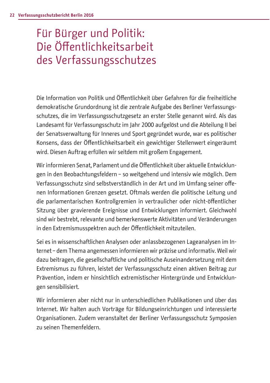 Seite 21 des Verfassungsschutzbericht 2016 Berlin