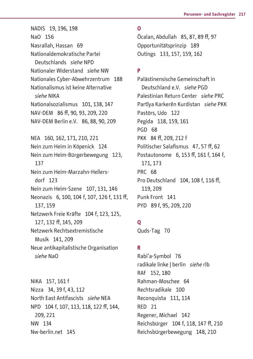 Seite 216 des Verfassungsschutzbericht 2016 Berlin