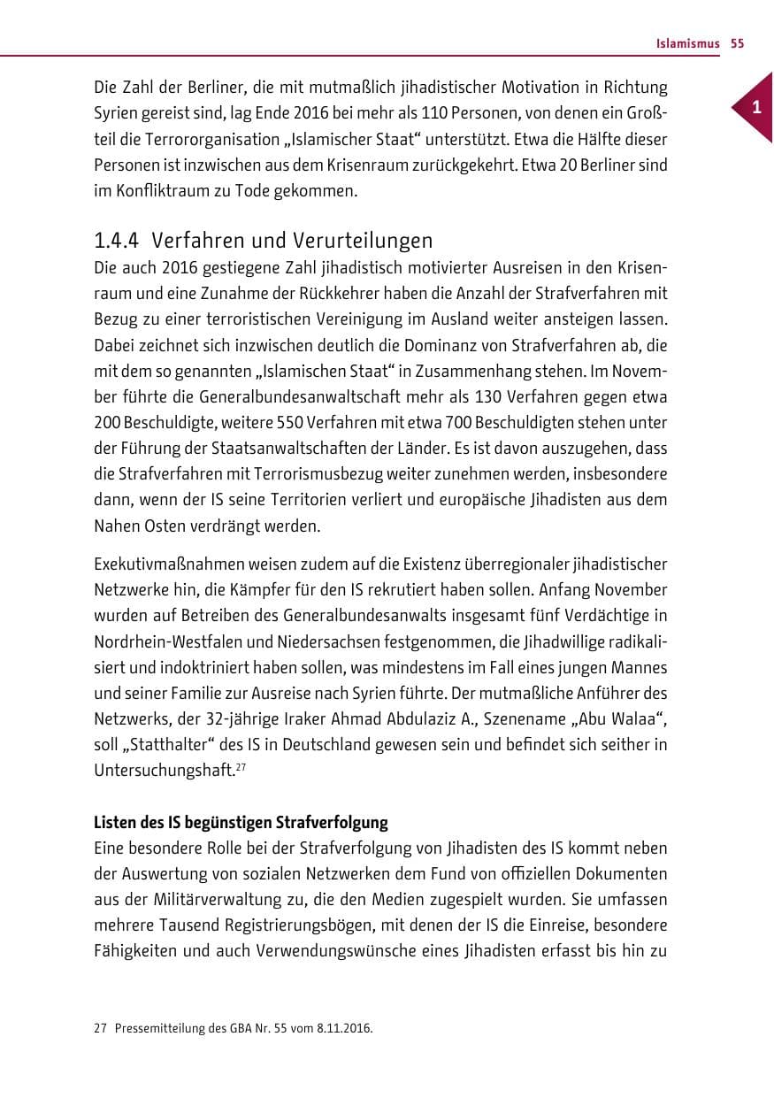 Seite 54 des Verfassungsschutzbericht 2016 Berlin