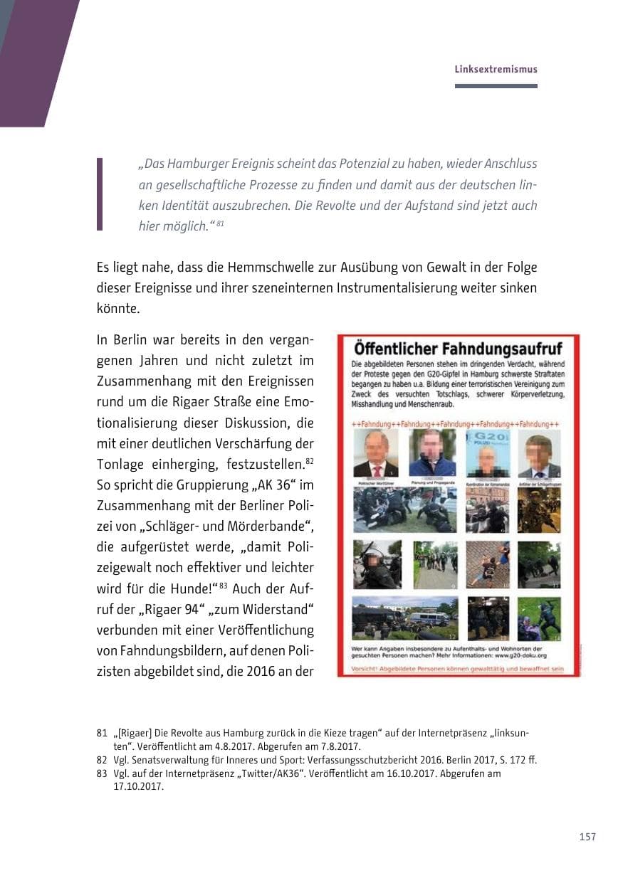 Seite 158 des Verfassungsschutzbericht 2017 Berlin