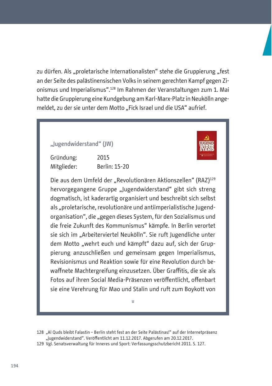 Seite 195 des Verfassungsschutzbericht 2017 Berlin