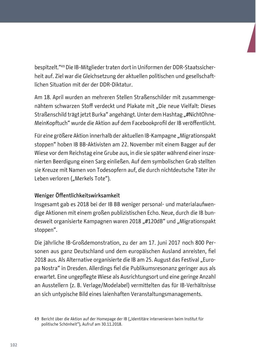Seite 102 des Verfassungsschutzbericht 2018 Berlin