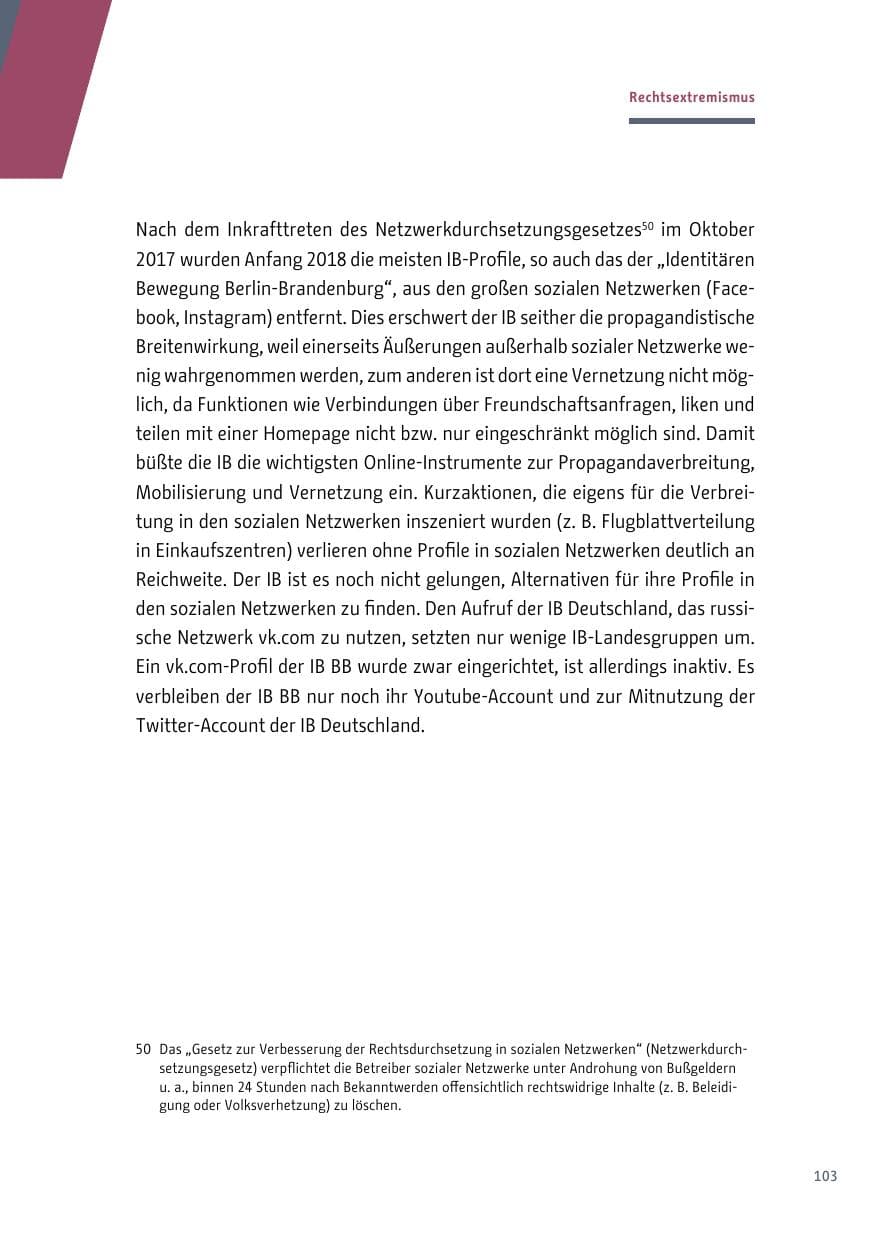 Seite 103 des Verfassungsschutzbericht 2018 Berlin