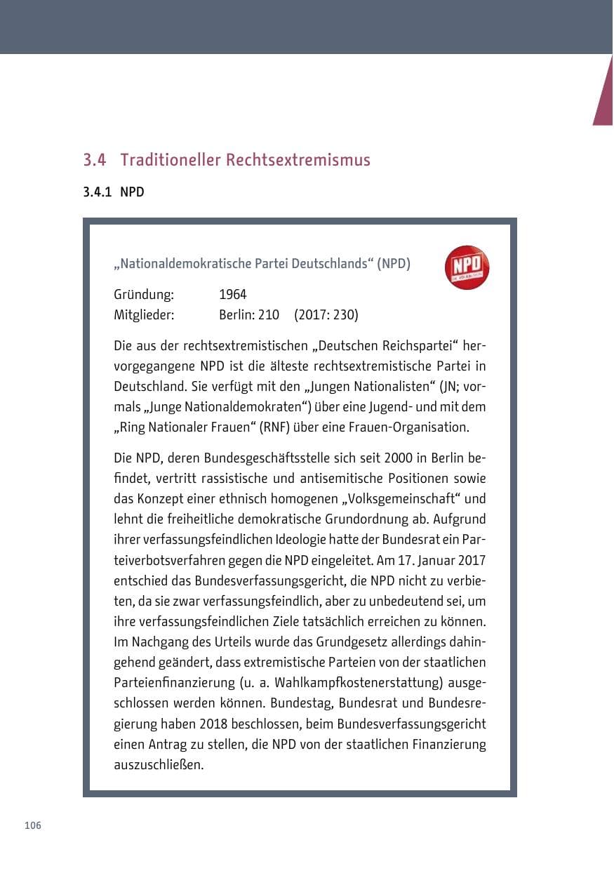 Seite 106 des Verfassungsschutzbericht 2018 Berlin