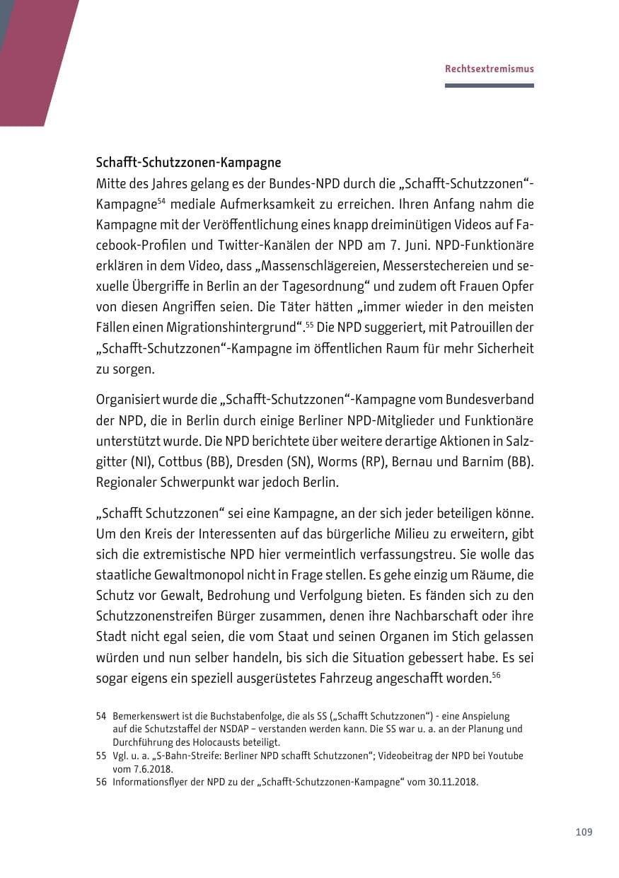 Seite 109 des Verfassungsschutzbericht 2018 Berlin