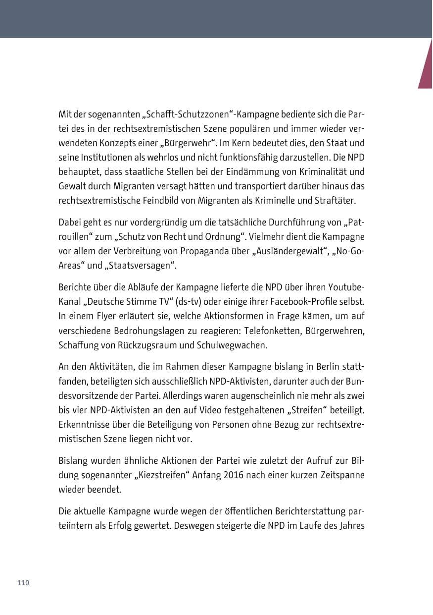 Seite 110 des Verfassungsschutzbericht 2018 Berlin