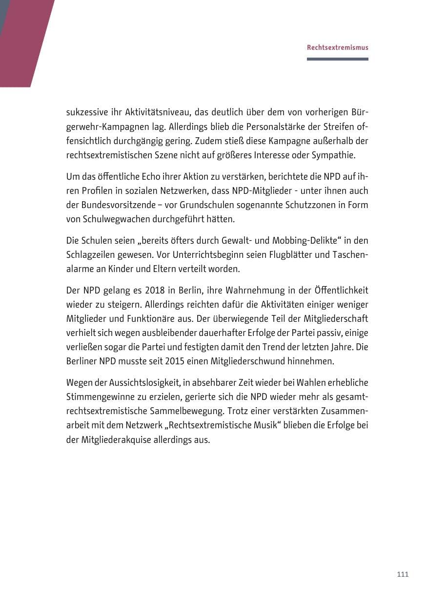 Seite 111 des Verfassungsschutzbericht 2018 Berlin