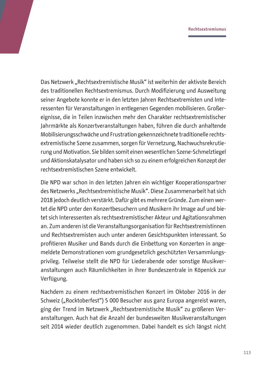 Seite 113 des Verfassungsschutzbericht 2018 Berlin