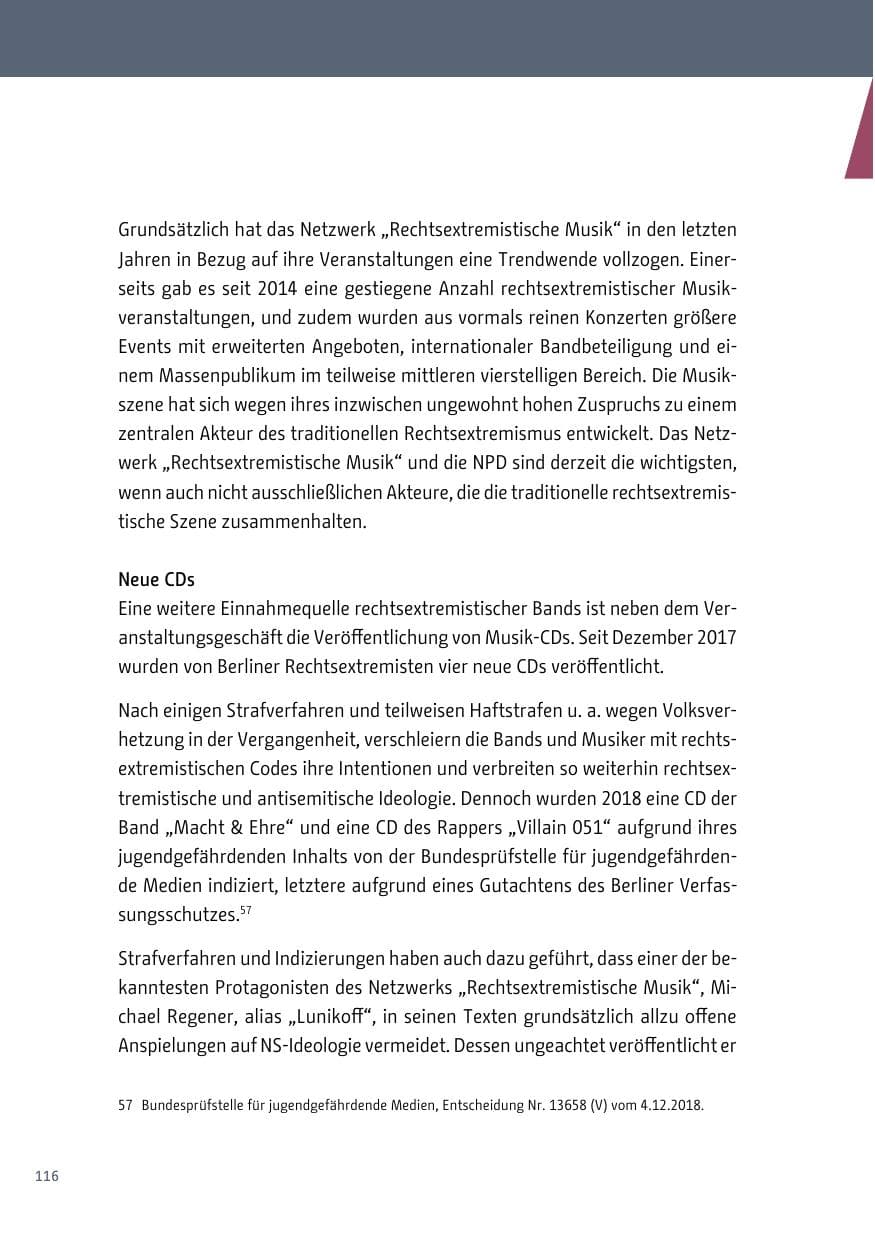 Seite 116 des Verfassungsschutzbericht 2018 Berlin