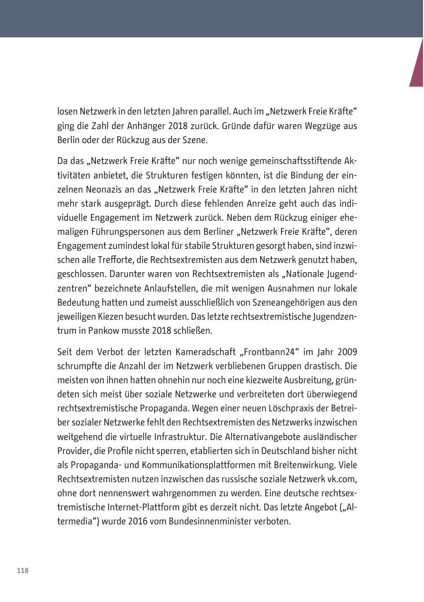 Seite 118 des Verfassungsschutzbericht 2018 Berlin