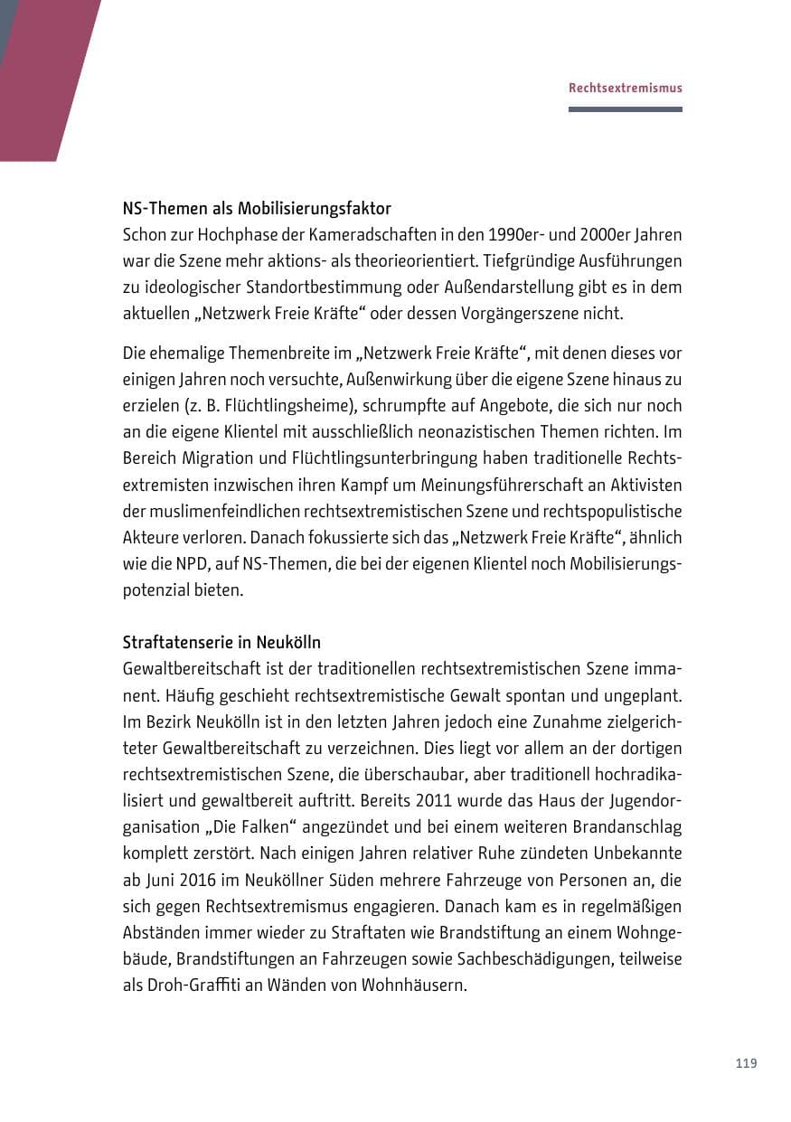 Seite 119 des Verfassungsschutzbericht 2018 Berlin