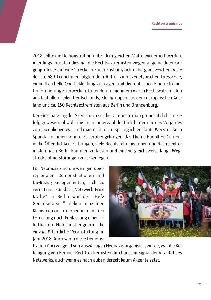 Seite 121 des Verfassungsschutzbericht 2018 Berlin