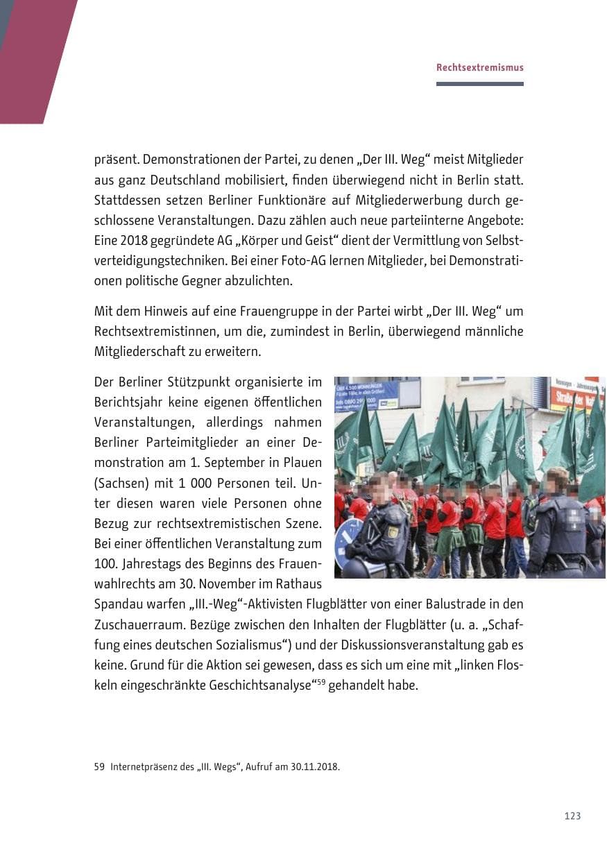 Seite 123 des Verfassungsschutzbericht 2018 Berlin