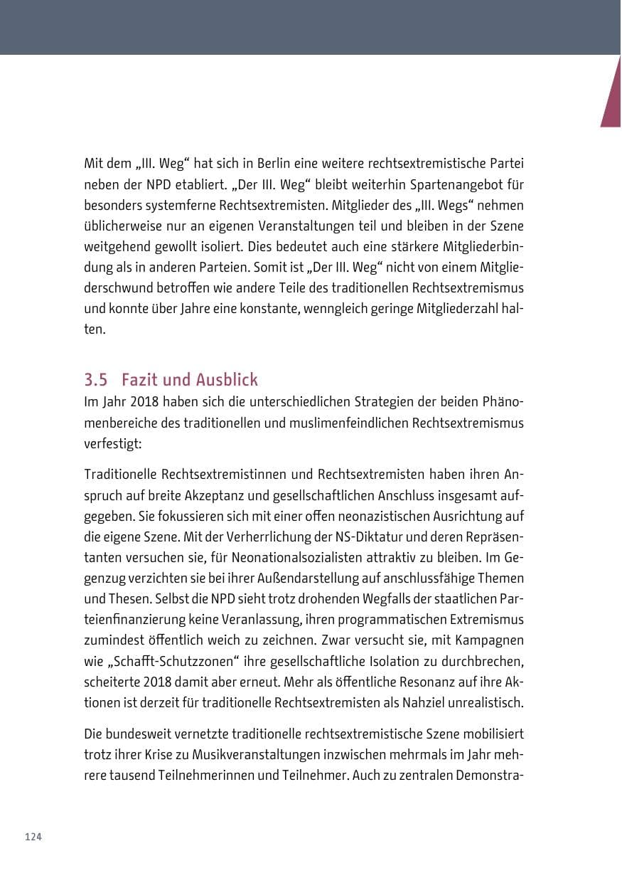 Seite 124 des Verfassungsschutzbericht 2018 Berlin