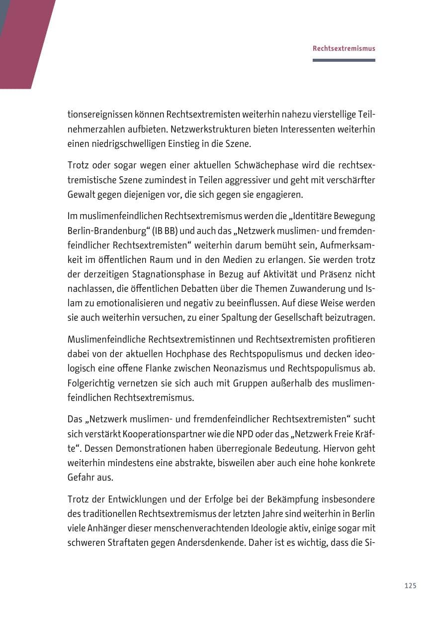 Seite 125 des Verfassungsschutzbericht 2018 Berlin