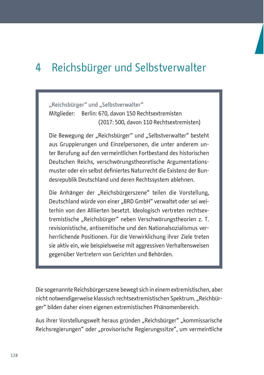 Seite 128 des Verfassungsschutzbericht 2018 Berlin