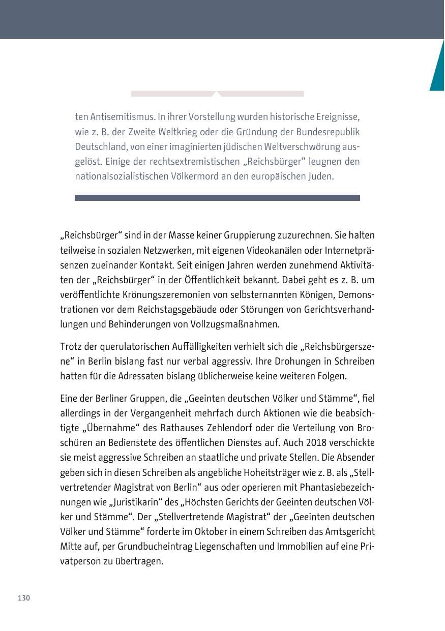 Seite 130 des Verfassungsschutzbericht 2018 Berlin
