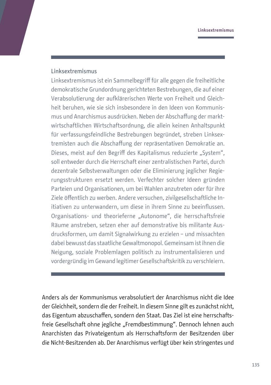 Seite 135 des Verfassungsschutzbericht 2018 Berlin