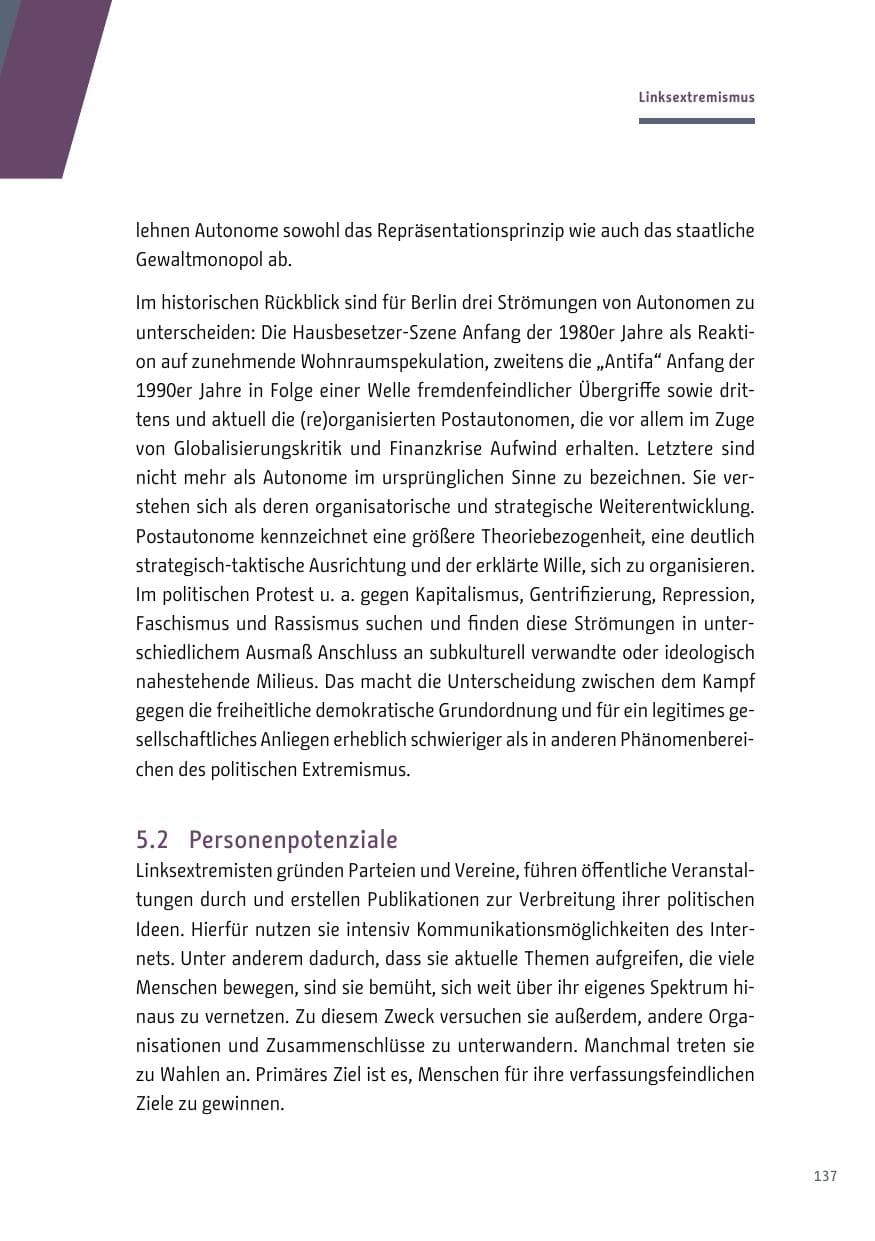 Seite 137 des Verfassungsschutzbericht 2018 Berlin