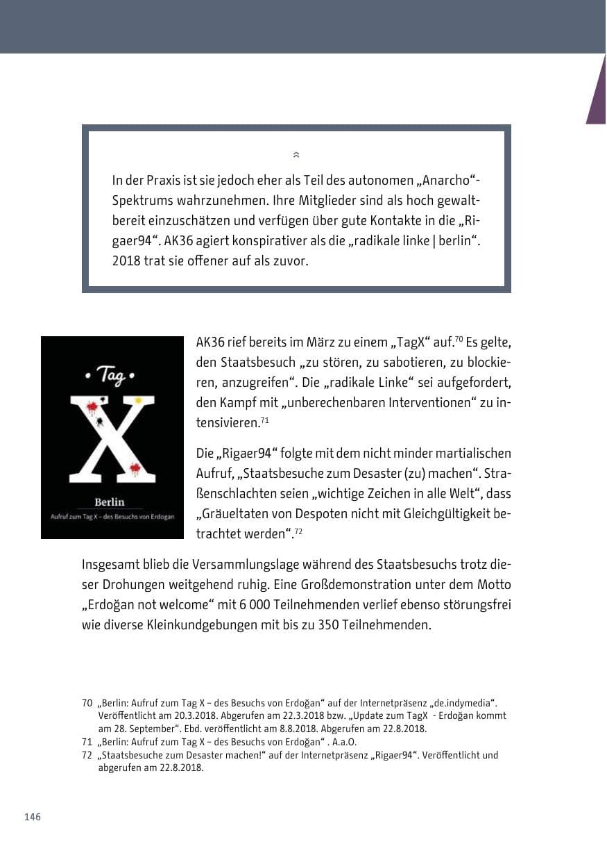 Seite 146 des Verfassungsschutzbericht 2018 Berlin