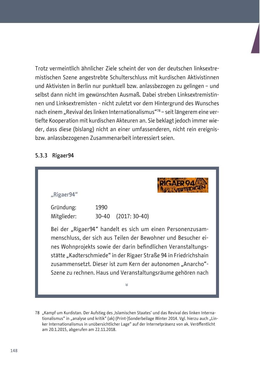 Seite 148 des Verfassungsschutzbericht 2018 Berlin