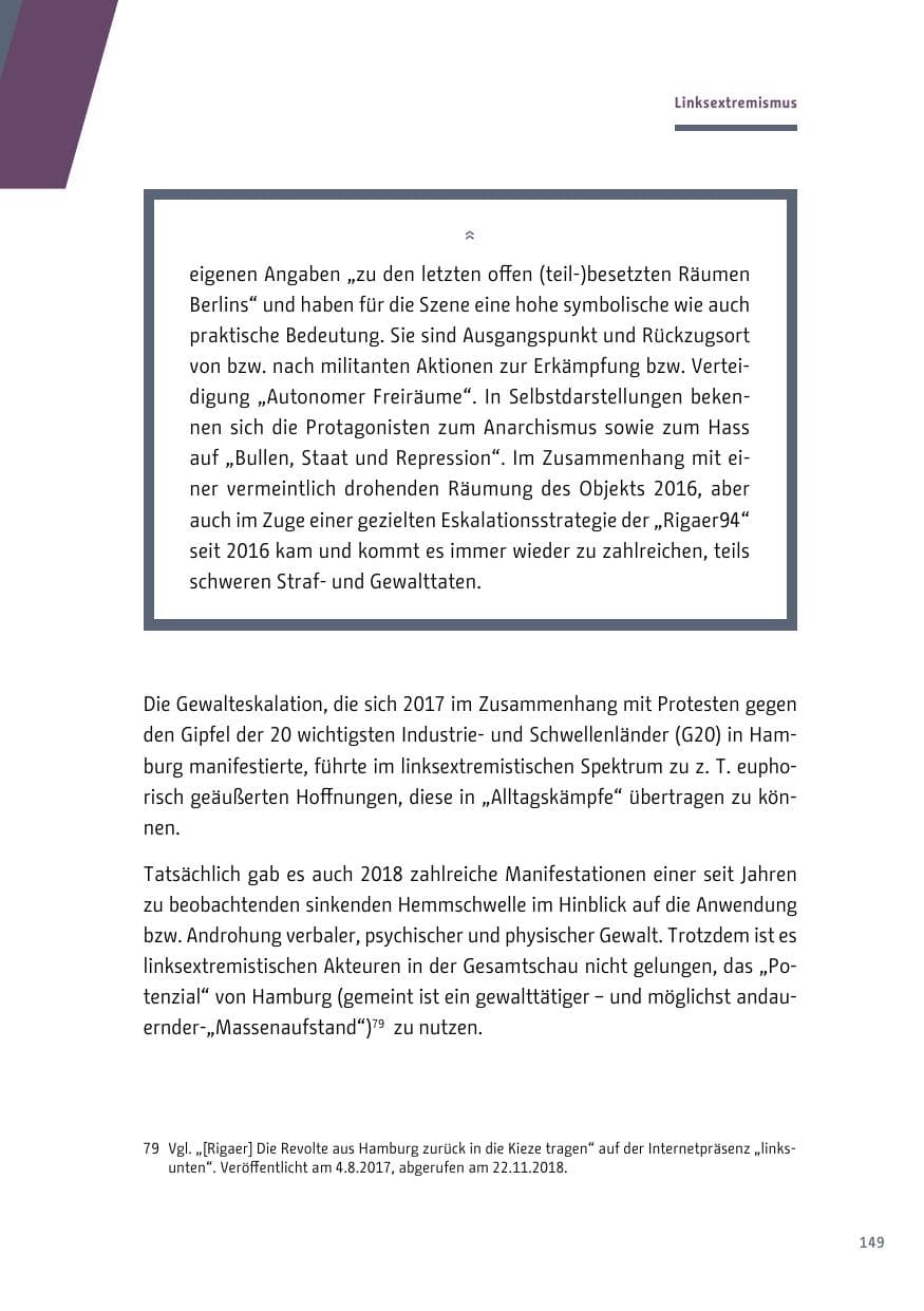 Seite 149 des Verfassungsschutzbericht 2018 Berlin