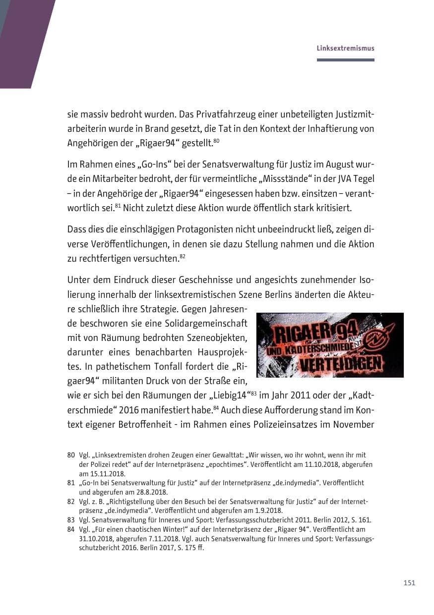 Seite 151 des Verfassungsschutzbericht 2018 Berlin